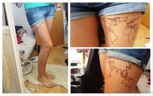 Map Tattoo On Thigh