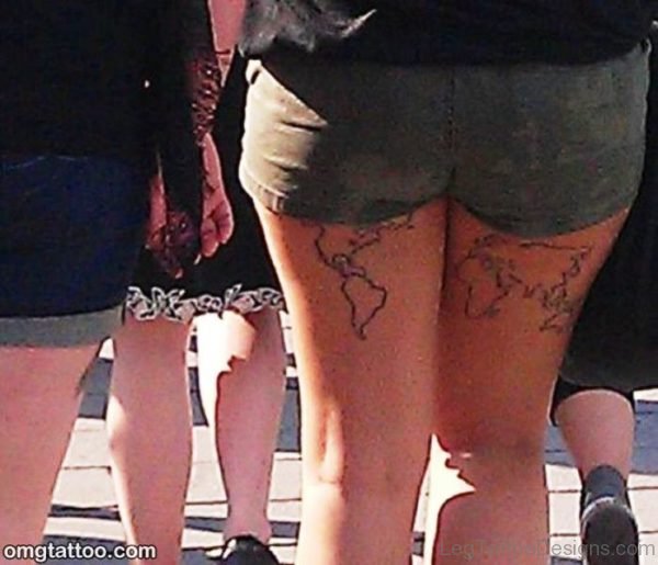 Map Tattoos On Back Of Thigh