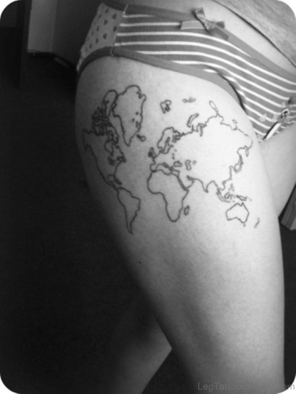 Map Tattoos On Upper Thigh