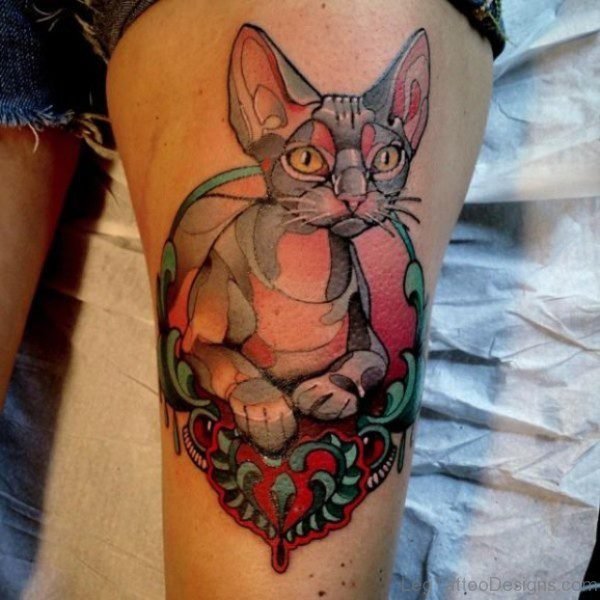 Marvelous Cat Tattoo on Thigh