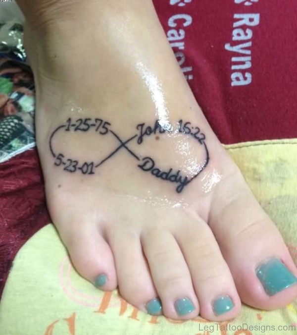 Memorial Infinity Tattoo On Girl Foot