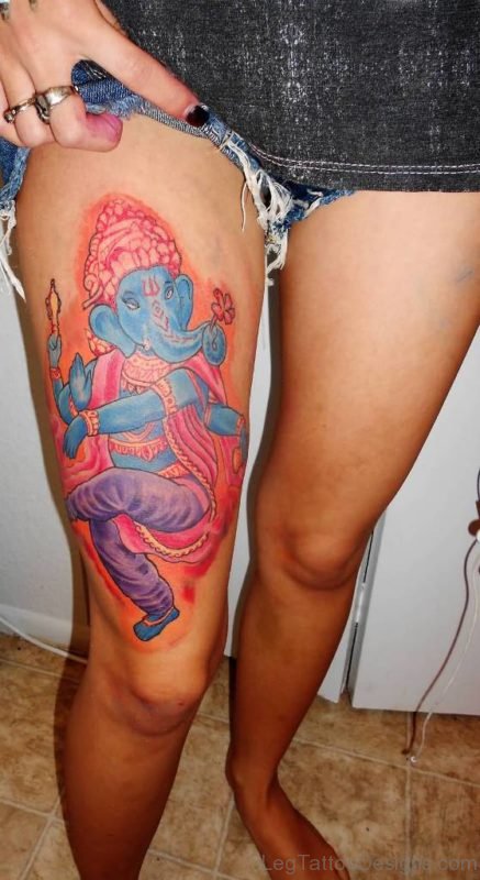Mind Blowing Ganesha Tattoo On Thigh