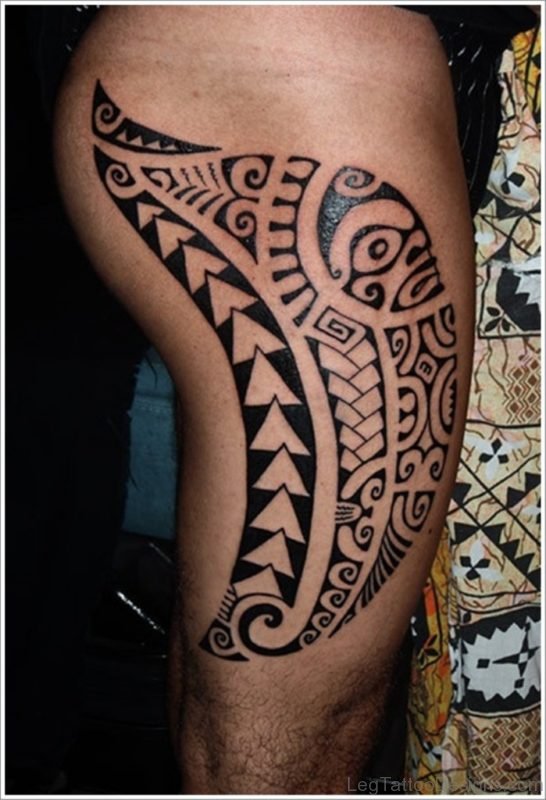 Mind Blowing Tribal Tattoo On Thigh