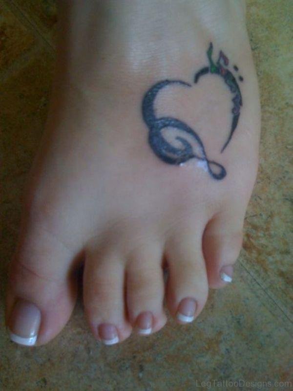 Music Heart Tattoo On Foot 
