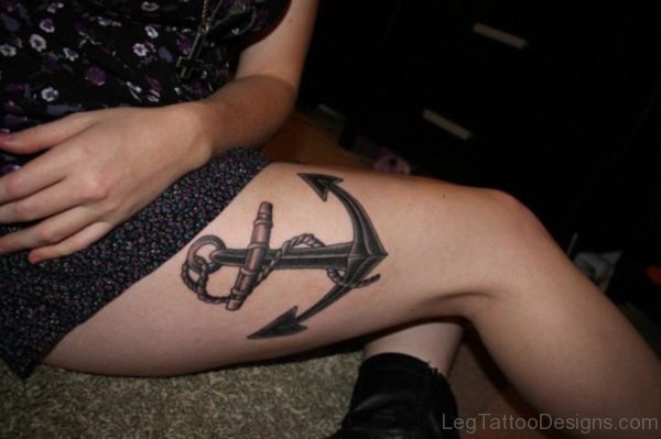 Nice Anchor Thigh Tattoo