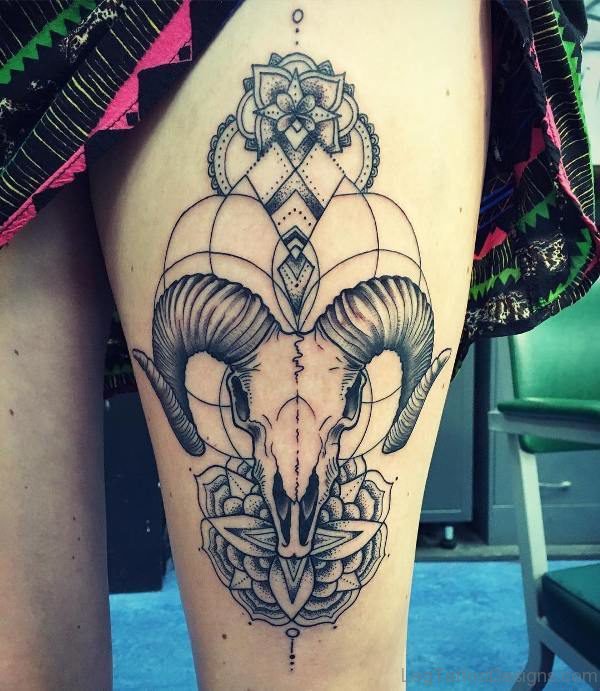 Nice Aries Tattoo On Thigh