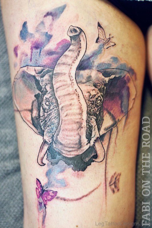 Nice Elephant DesignerTattoo On Thigh