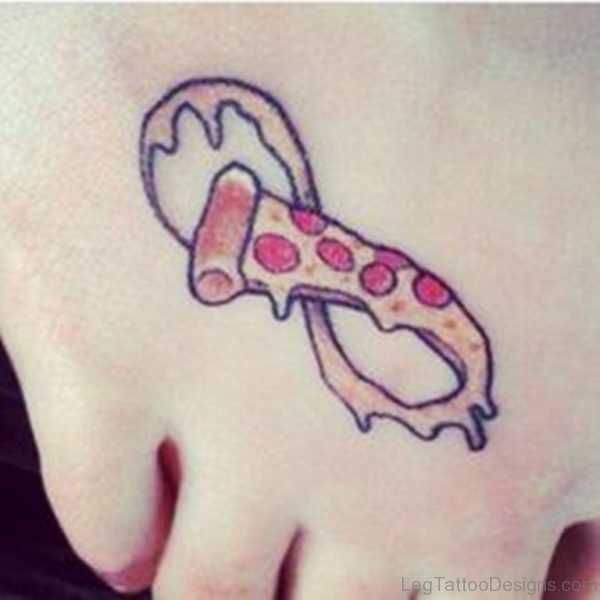 Nice Melting Pizza Infinity Tattoo On Foot