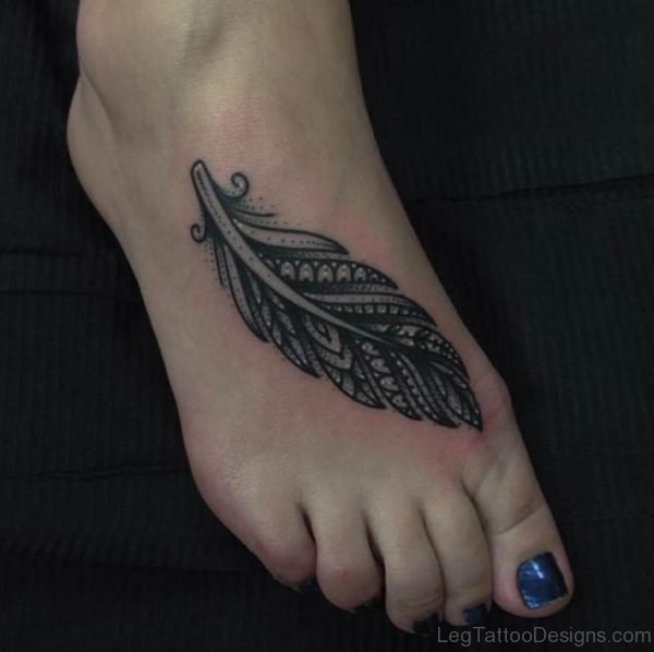 Nice One Feather Tattoo On Foot