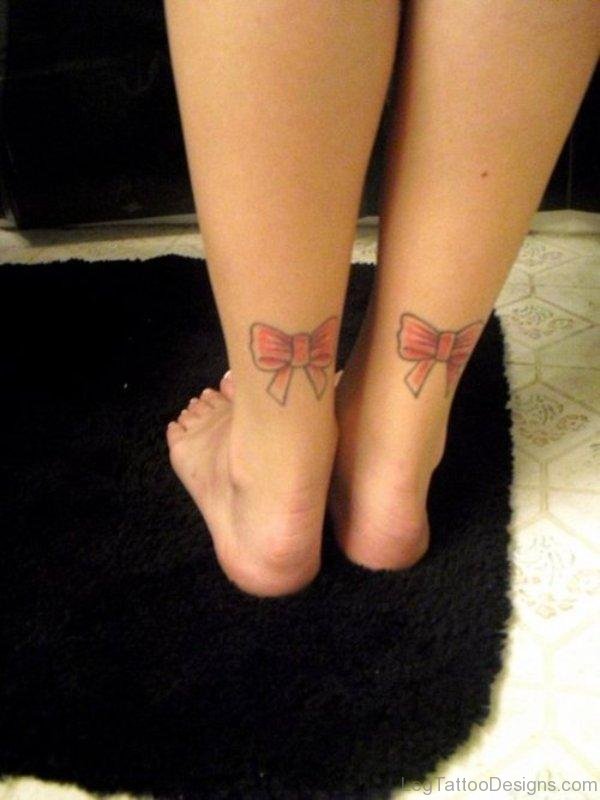 Nice Pink Bow Ankle Tattoo