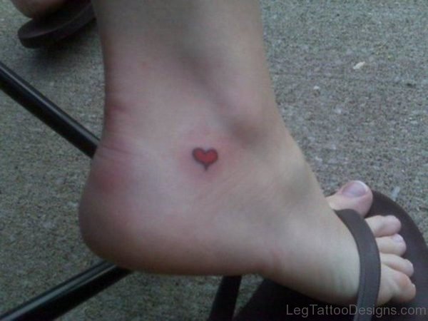 Nice Red Heart Tattoo On Ankle