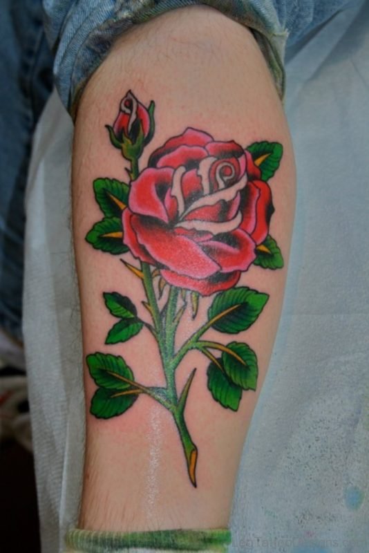 Nice Rose Tattoo On Leg