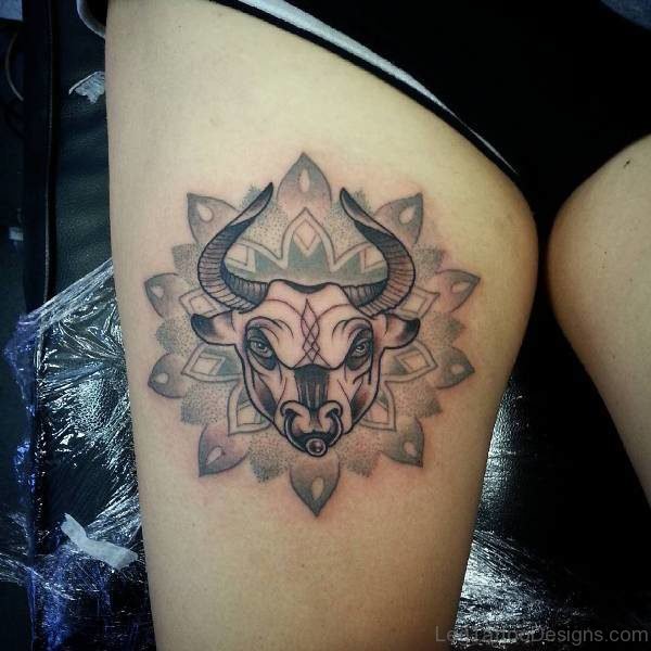 Nice Taurus Tattoo On Thigh