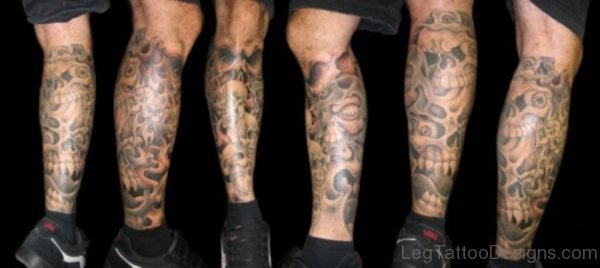 Normal Skull Tattoo On Leg