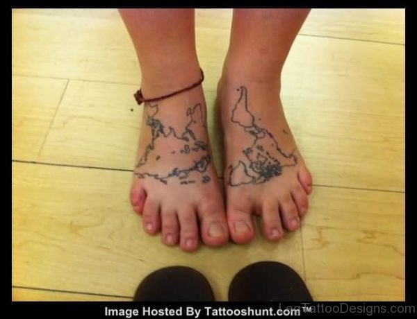 Outline Map Tattoos On Feet