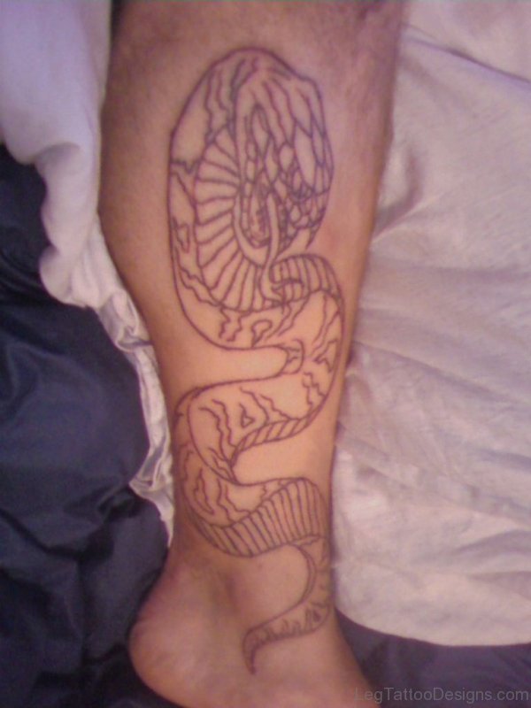 Outline Snake Tattoo On Leg