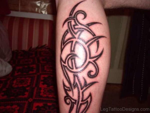 Outline Tribal Tattoo On Leg