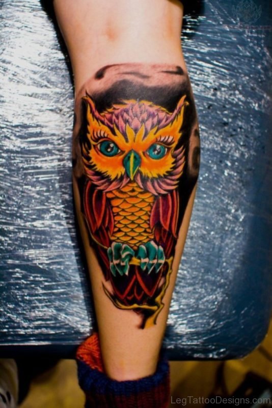 Owl Tattoo On Leg