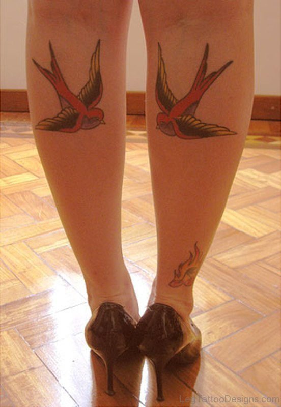 Pair Of Bird Tattoo On Leg