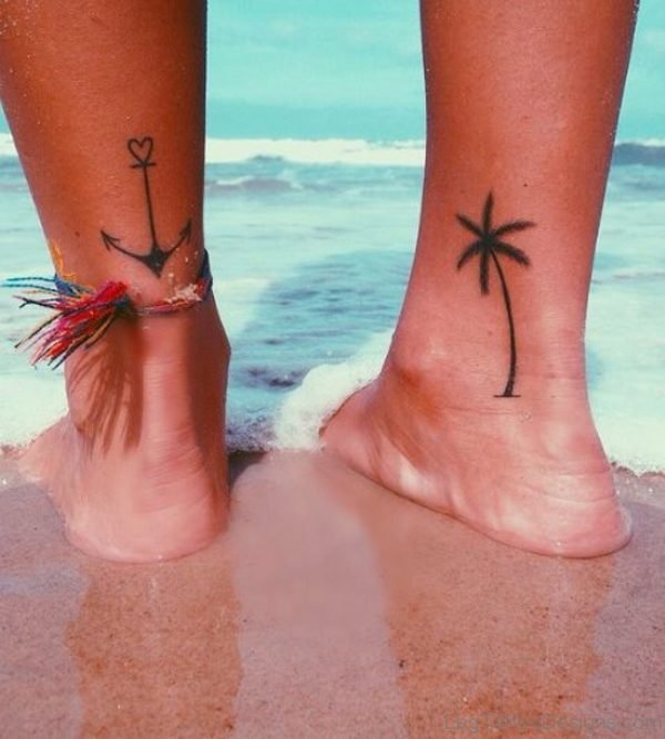 Palm Tree And Anchor Tattoo On Ankle