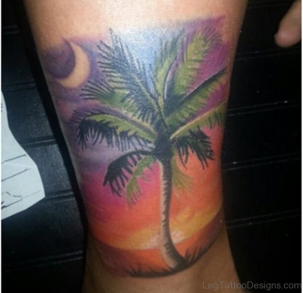 Palm Tree Tattoo Design On Leg 