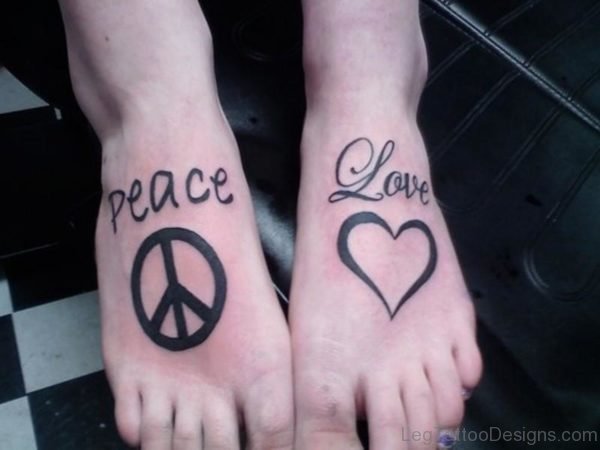 Peace And Heart Tattoo On Foot
