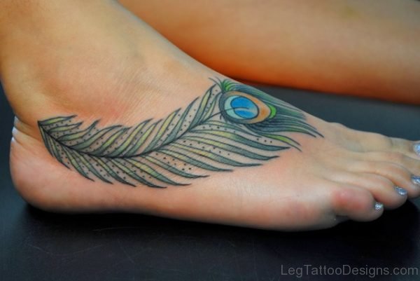 Peacock Feather Tattoo Design On Foot 1
