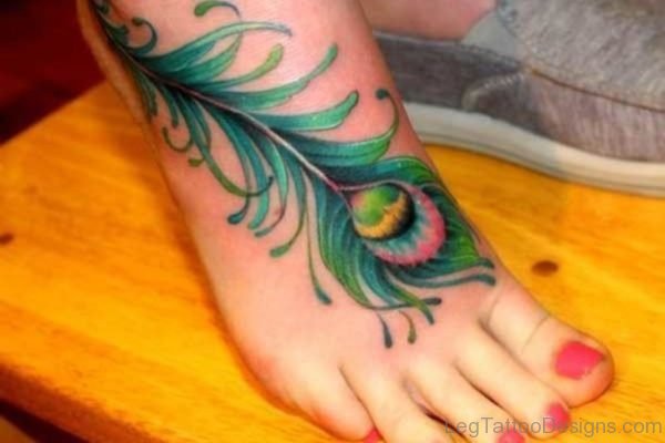 Peacock Feather Tattoo On Foot 