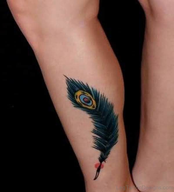 Peacock Feather Tattoo On Leg