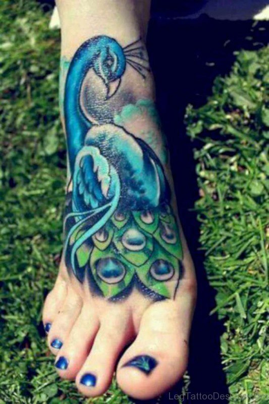 Peacock Tattoo On Foot