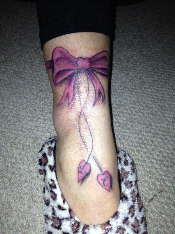 Pink Bow Ankle Tattoo Design