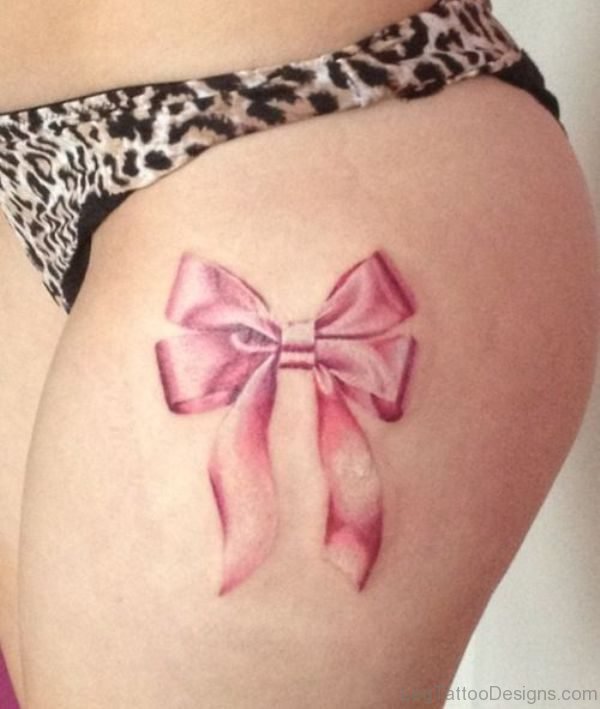 Pink Bow Thigh Tattoo