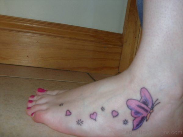 Pink Butterfly And Heart Tattoo