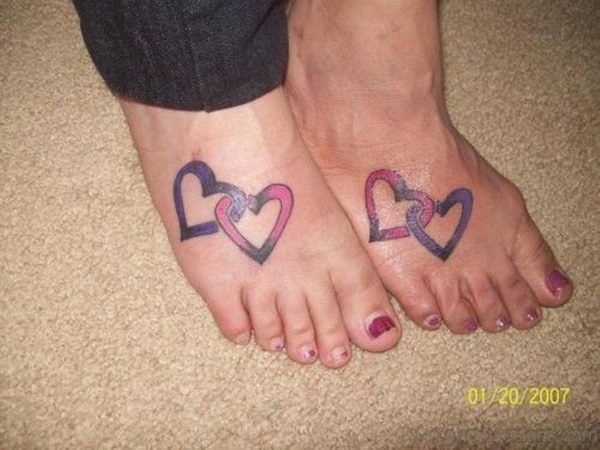 Pink Heart Tattoo On Foot