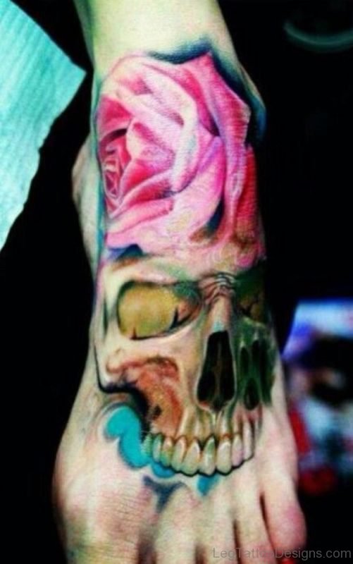 Pink Rose And Skull Tattoo