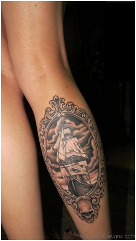 Pirate Ship And Skull Tattoo
