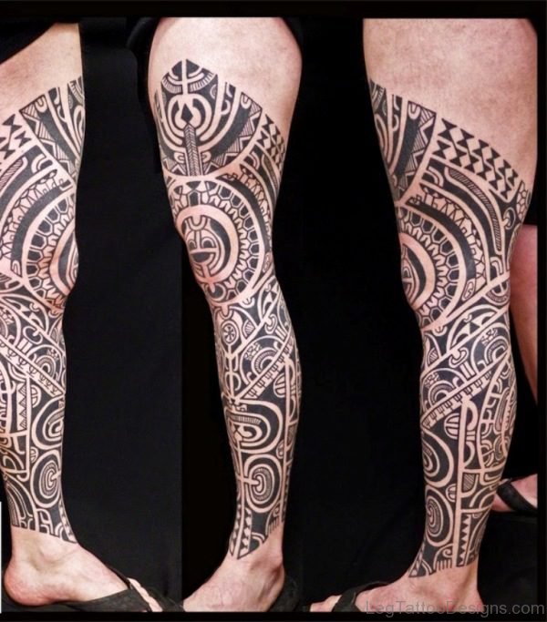Polynesian Tribal Leg Tattoo