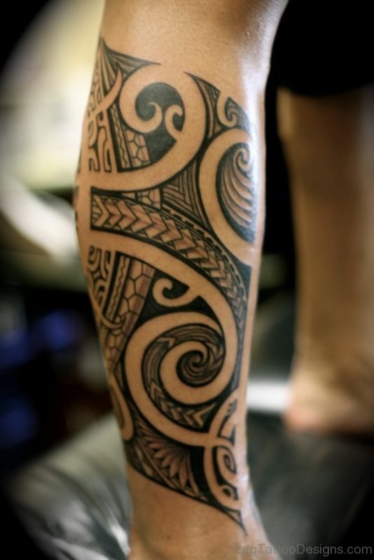 Polynesian Tribal Tattoo For Leg