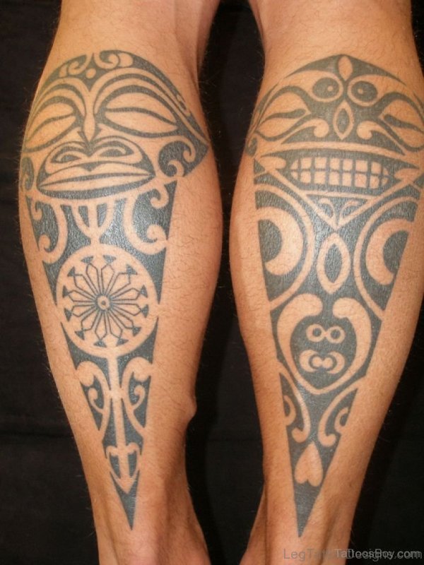 Polynesian Tribal Tattoo On Leg