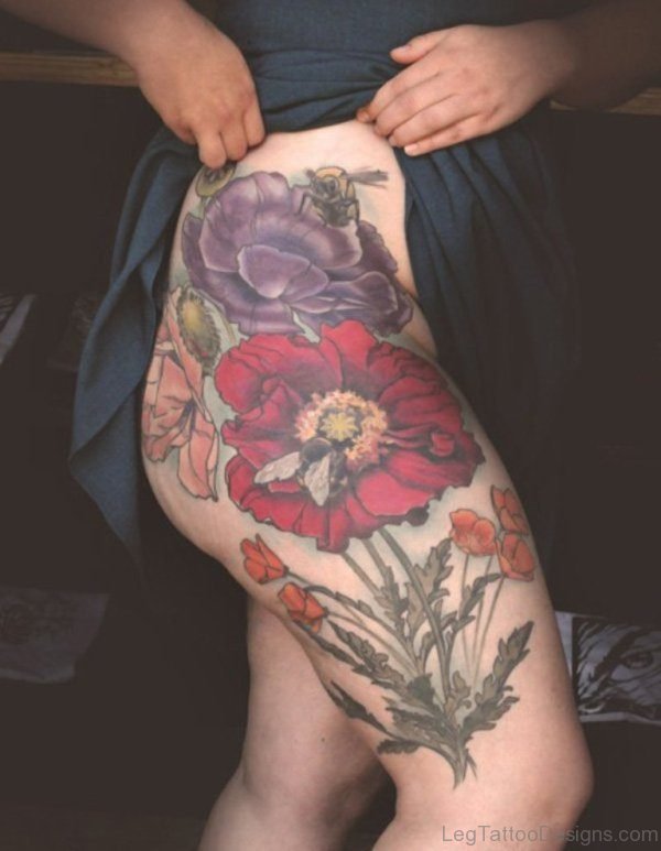 Poppy Tattoo On Thigh