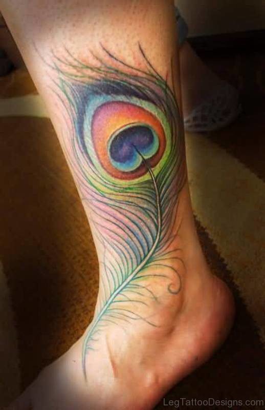 Popular Pacock Feather Tattoo On Leg