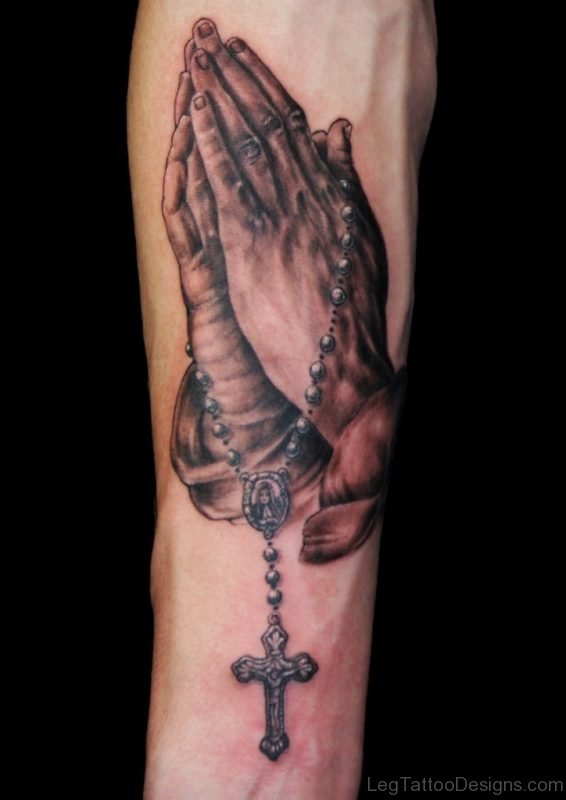 Praying Hand Tattoo On Leg