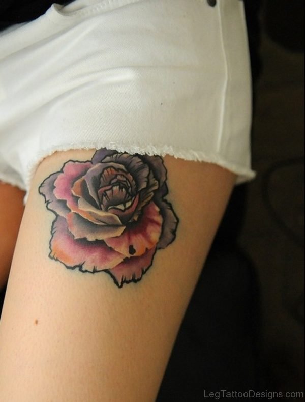 Pretty Flower Tattoo On Thigh For College Girls