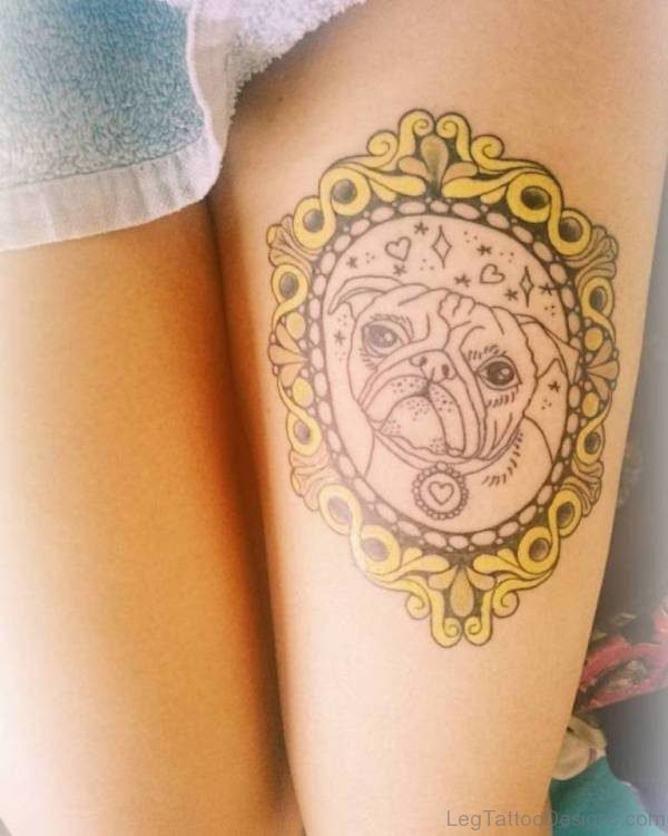 Pug Tattoo Design On Thigh