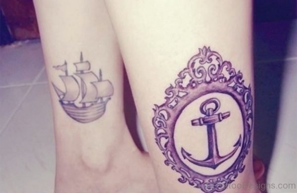 Purple Anchor Tattoo On Ankle