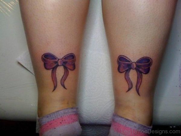 Purple Bow Tattoo On Ankle