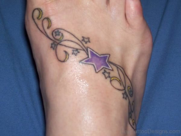 Purple Star Tattoo On Foot