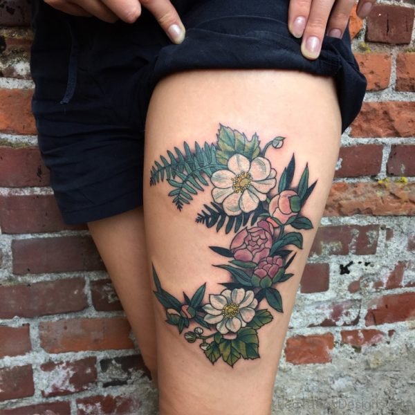 Ravishing Rose Tattoo On Thigh