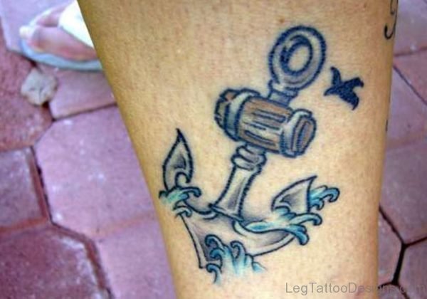 Realistic Ancor Leg Tattoo