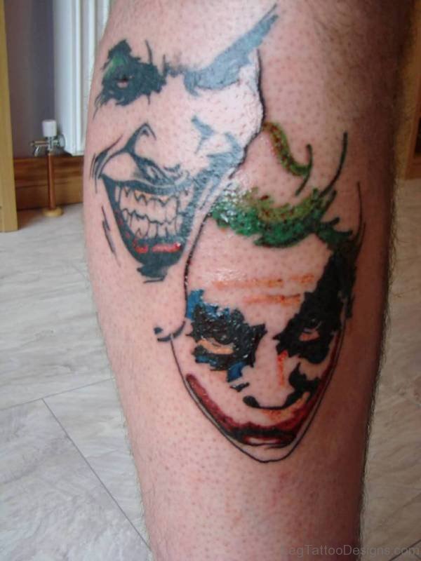 Realistic Joker Masks Tattoo On Leg